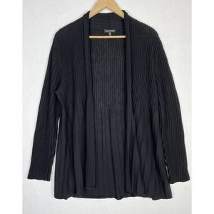 Eileen Fisher XL 100% Wool Long Open Cardigan Black Capsule Excellent